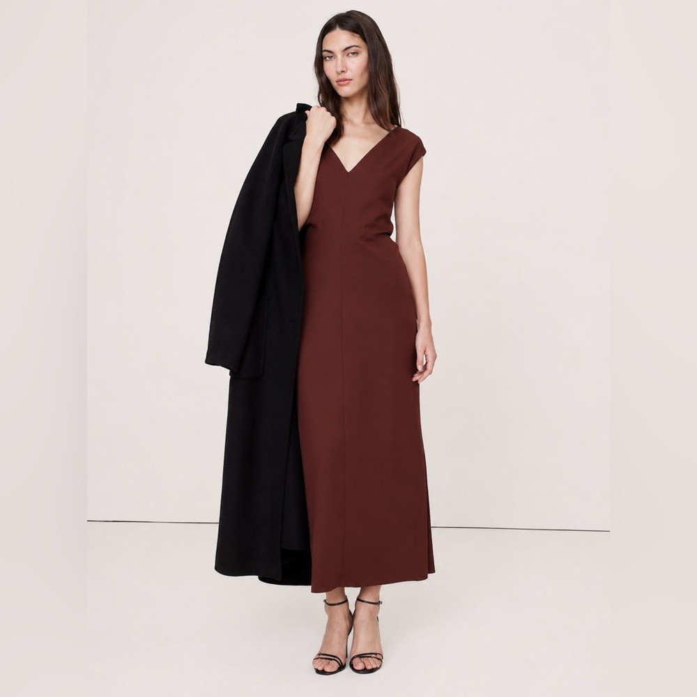 NWT! Banana Republic Deep Brick Red Lightweight Ponte Bias-Cut Maxi Dress⏱️